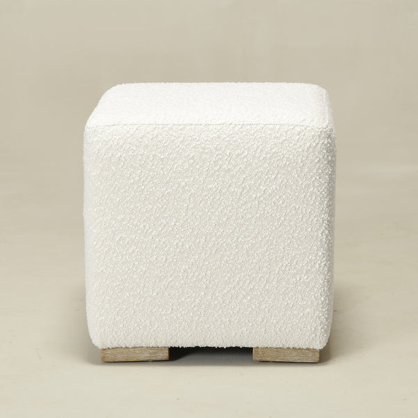 Bouclé Square Ottoman – White Modern Footstool | Small Upholstered Ottomans | Kinwell Furniture | Minimalist Cube Poufs