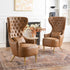 Letitia Faux Leather Wingback Chair - Camel Accent Chair | Decorative Faux Leather Chairs | Kinwell Furniture | Modern Wingback Accent Chairs