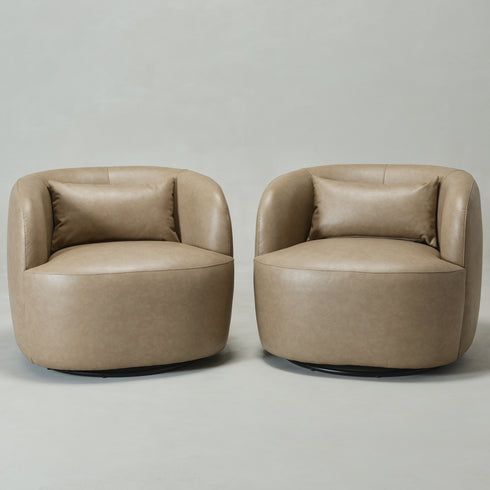 Ashlie Faux Leather Swivel Chair - Khaki Swivel Armchair | Faux Leather Accent Chairs | Kinwell Furniture | Modern Swivel Chairs