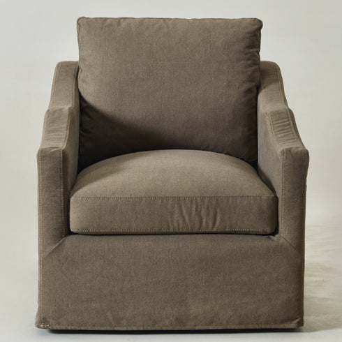 Charles Slipcover Swivel Barrel Chair – Brown Modern Swivel Chair | Slipcover Swivel Chairs | Kinwell Furniture | Swivel Armchairs