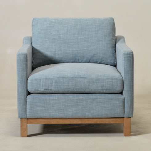 Goose Down Feathers Upholstered Armchair – Blue Square Arm Accent Chair | Plush Feather-Filled Chair | Kinwell Furniture | Cloud-Soft, Timeless Design