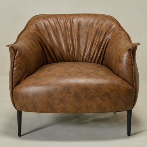 Kadar Leather Barrel Chair-Coffee Modern Leather Chair | Accent Chairs | Kinwell Furniture | Barrel Chairs