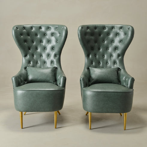 Letitia Faux Leather Wingback Chair - Green Accent Chair | Decorative Faux Leather Chairs | Kinwell Furniture | Modern Wingback Accent Chairs
