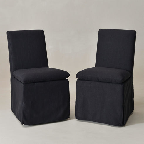 Diane Slipcover Performance Dining Chair with Casters - Black Upholstered Dining Chair | Modern Dining Chairs | Kinwell Furniture | Performance Fabric Dining Chairs