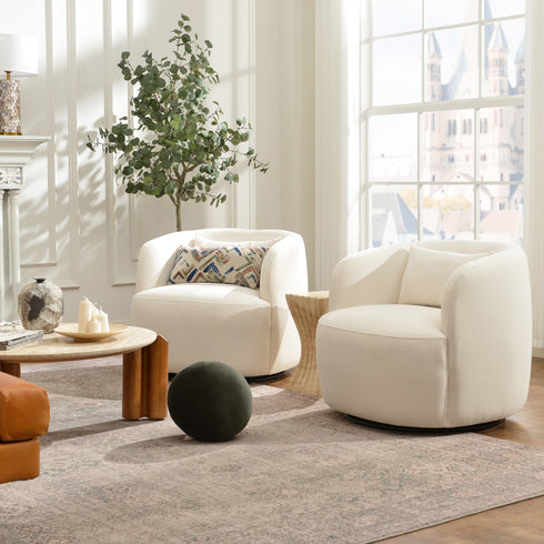 Ashlie Chenille Swivel Barrel Chair - Beige Modern Swivel Chair | Swivel Accent Chairs | Kinwell Furniture | Swivel Armchairs