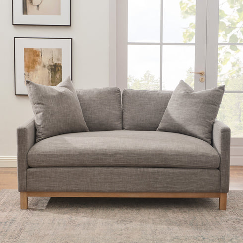 Goose Down Feathers Upholstered Loveseat – Tan Square Arm 2-Seater Sofa | Plush Feather-Filled Loveseat | Kinwell Furniture | Cloud-Soft, Timeless Design