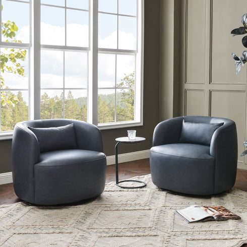 Ashlie Faux Leather Swivel Chair - Navy Blue Swivel Chair | Faux Leather Armchairs | Kinwell Furniture | Modern Swivel Accent Chairs