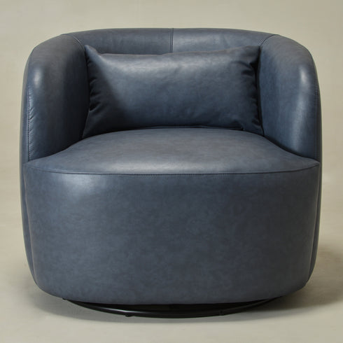 Ashlie Faux Leather Swivel Chair - Navy Blue Swivel Chair | Faux Leather Armchairs | Kinwell Furniture | Modern Swivel Accent Chairs
