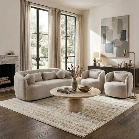 Ashlie Bouclé Loveseat | Taupe Loveseat | Kinwell Furniture | Super Comfy Loveseats & Modern Curved Loveseats