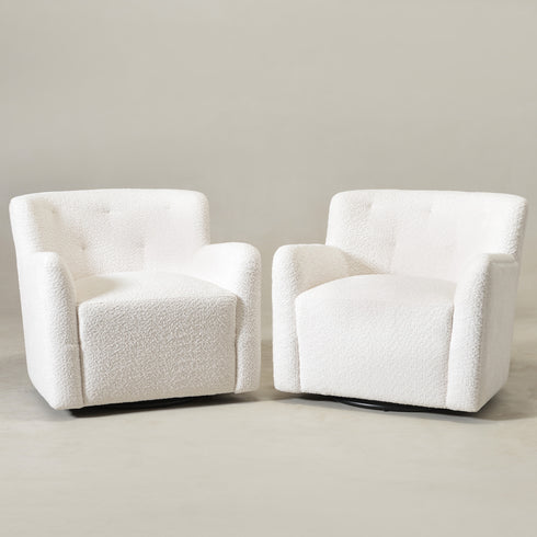 Vestie Chenille Swivel Barrel Chair - Cream Mid Century Modern Swivel Chair | Waiting Room Swivel Chairs| Kinwell Furniture | Designer Swivel Chairs