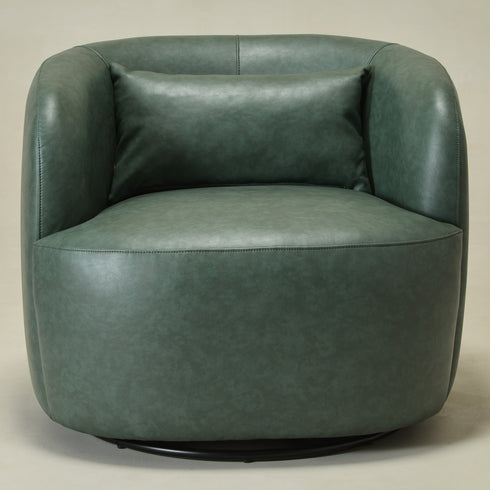 Ashlie Faux Leather Swivel Chair - Green Faux Leather Swivel Chair | Modern Barrel Chairs | Kinwell Furniture | Swivel Accent Chairs