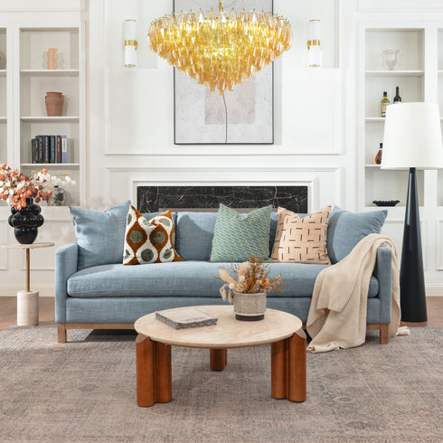 Goose Down Feathers Upholstered Sofa – Blue 3 Seater Sofa | Three Seater Couch | Kinwell Furniture | Modern Upholstered Sofas