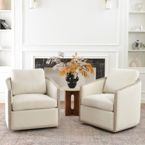 Claude Bouclé Swivel Barrel Chair - Cozy Modern Swivel Chair | Swivel Accent Chair for Living Room | Kinwell Furniture | Swivel Armchair with Bouclé Fabric