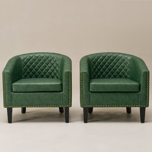 Logan Faux Leather Tufted Club Chair - Green Accent Chair | Decorative Accent Chairs | Kinwell Furniture | Modern Accent Chairs