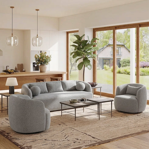 Ashlie Bouclé Loveseat |Light Gray Loveseat | Fabric Loveseat Couch | Kinwell Furniture | Modern Loveseats & Comfortable Loveseat Sofa