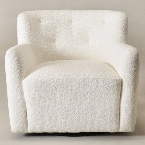 Vestie Chenille Swivel Barrel Chair - Cream Mid Century Modern Swivel Chair | Waiting Room Swivel Chairs| Kinwell Furniture | Designer Swivel Chairs