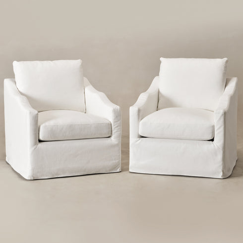 Charles Slipcover Swivel Barrel Chair – Pure White Modern Swivel Chair | Slipcover Swivel Chairs | Kinwell Furniture | Swivel Armchairs