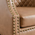 Louis Faux Leather Tufted Club Chair - Camel Accent Chair | Decorative Accent Chairs | Kinwell Furniture | Modern Club Chairs | Barrel Club Chair | Nailhead Trim Chair | Contemporary Faux Leather Chair | Elegant Camel Chair