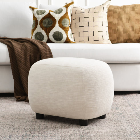 Elmer Linen Ottoman - Ivory Fabric Ottoman | Decorative Ottoman | Kinwell Furniture | Modern Ottoman Furniture