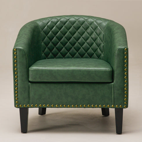 Logan Faux Leather Tufted Club Chair - Green Accent Chair | Decorative Accent Chairs | Kinwell Furniture | Modern Accent Chairs