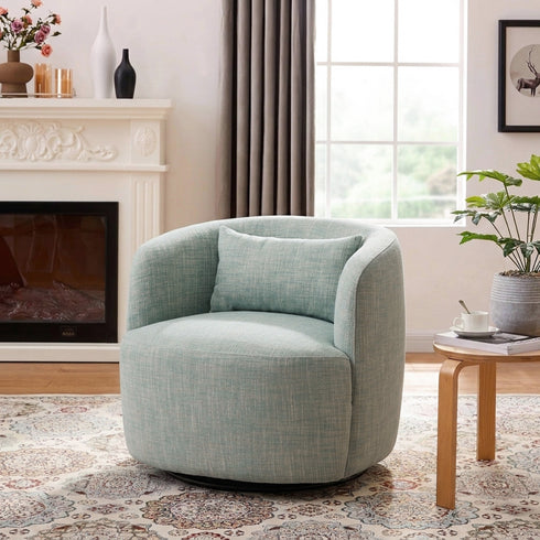 Ashlie Linen Swivel Barrel Chair - Light Green Modern Swivel Chair | Swivel Accent Chairs | Kinwell Furniture | Swivel Armchairs