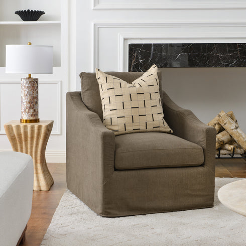 Charles Slipcover Swivel Barrel Chair – Brown Modern Swivel Chair | Slipcover Swivel Chairs | Kinwell Furniture | Swivel Armchairs