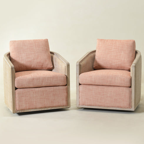 Claude Linen Swivel Cane Chair