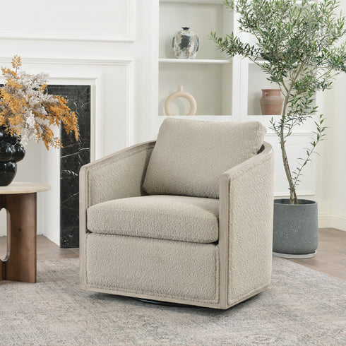 Claude Performance Linen Fabric Swivel Chair - Classic Swivel Armchair | Durable Linen Accent Chair | Kinwell Furniture | 360-Degree Swivel Chair