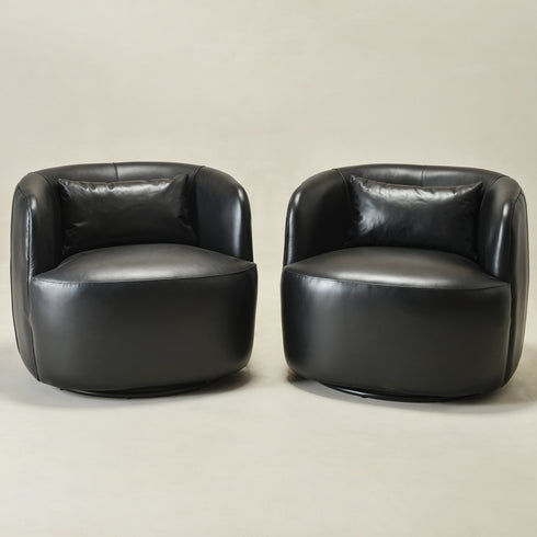 Ashlie Leather Swivel Barrel Chair - Black Accent Swivel Chair | Swivel Chairs for Living Rooms | Kinwell Furniture | Top Swivel Chairs