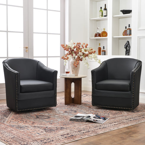 Lawton Faux Leather Tufted Swivel Chair – Black Industrial Modern Swivel Chair | Faux Leather Office & Lounge Chair | Kinwell Furniture | High Back Chair