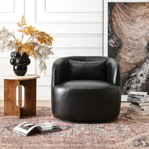 Ashlie Leather Swivel Barrel Chair - Black Accent Swivel Chair | Swivel Chairs for Living Rooms | Kinwell Furniture | Top Swivel Chairs