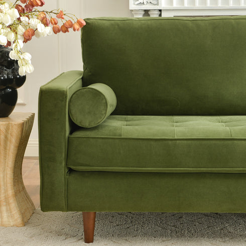 Tiziano Tufted 3-Seater Sofa – Green Velvet Couch with Accent Pillows | Mid-Century Modern Sofa | Kinwell Furniture