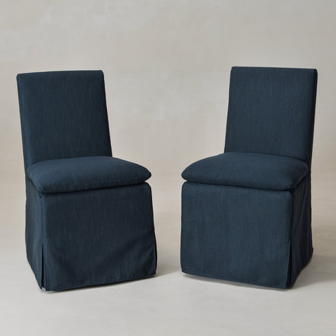 Diane Slipcover Performance Dining Chair with Casters - Indigo Upholstered Dining Chair | Modern Dining Chairs | Kinwell Furniture | Performance Fabric Dining Chairs