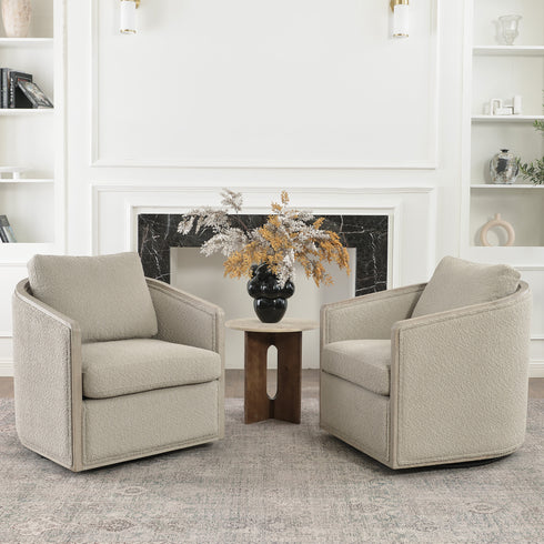 Claude Performance Linen Fabric Swivel Chair - Classic Swivel Armchair | Durable Linen Accent Chair | Kinwell Furniture | 360-Degree Swivel Chair