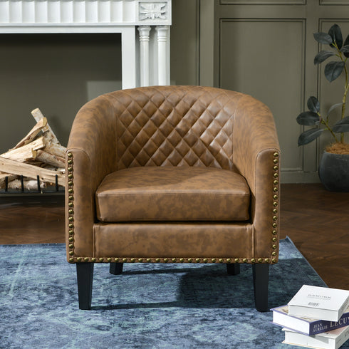 Logan Faux Leather Tufted Club Chair - Coffee Accent Chair | Decorative Accent Chairs | Kinwell Furniture | Modern Accent Chairs