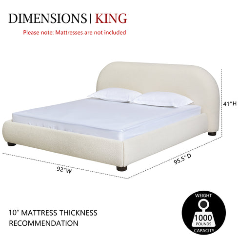 Harriet Boucle Platform Bed with Wood Legs