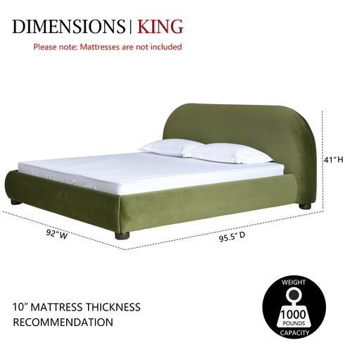 Harriet Vevlet Platform Bed with Wood Legs