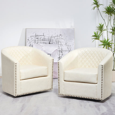 Logan Faux Leather Tufted Swivel Club Chair - Cream Modern Swivel Chair | Swivel Accent Chairs | Kinwell Furniture | Swivel Armchairs