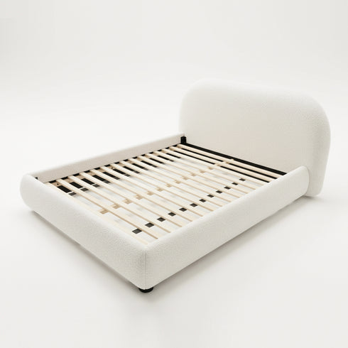 Harriet Bouclé Bed Frame with Headboard – Cream Upholstered Platform Bed | King Size | Kinwell Furniture