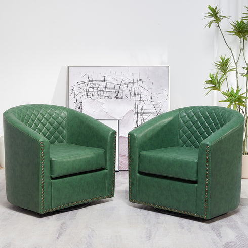 Logan Faux Leather Tufted Swivel Club Chair - Green Modern Swivel Chair | Swivel Accent Chairs | Kinwell Furniture | Swivel Armchairs