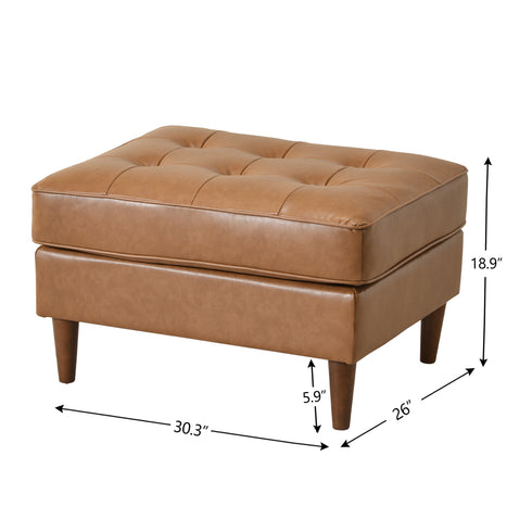 Tiziano Tufted Ottoman – Faux Leather Rectangular Footrest & Accent Seat | Mid-Century Upholstered Pouf | Camel Ottoman