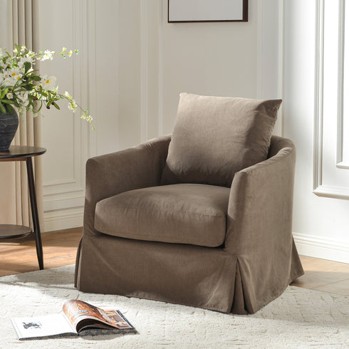 Eliza Slipcover Swivel Barrel Chair – Brown Swivel Armchair | Washable Slipcover Chair | Kinwell Furniture | Cozy Lounge Chair