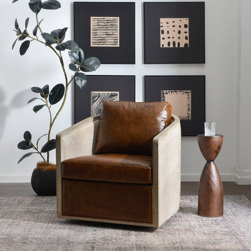 Claude Premium Leather Swivel Cane Chair - Comfortable Swivel Chair | Modern Swivel Chairs | Kinwell Furniture | Modern Swivel Chairs