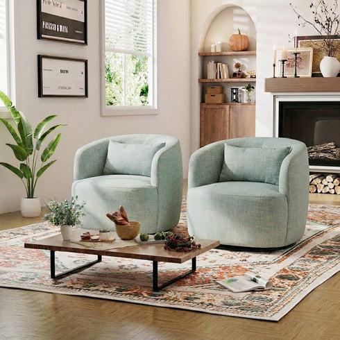 Ashlie Linen Swivel Barrel Chair - Light Green Modern Swivel Chair | Swivel Accent Chairs | Kinwell Furniture | Swivel Armchairs