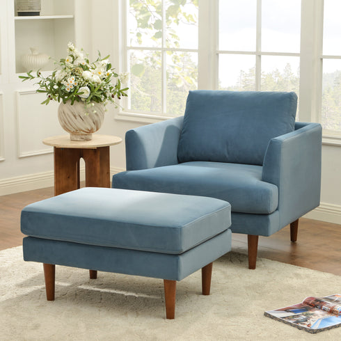 Upholstered Armchair – Blue Square Arm Accent Chair | Performance Fabric Armchair | Kinwell Furniture | Scandinavian, Timeless Design