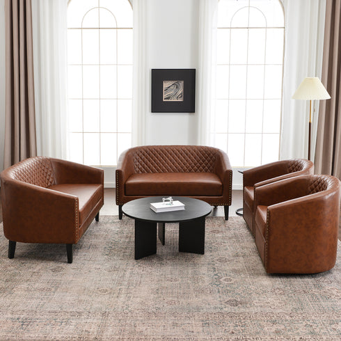 Logan Faux Leather Tufted Loveseat | Fabric Loveseat Couch | Kinwell Furniture | Modern Loveseats & Comfortable Loveseat Sofa Couches