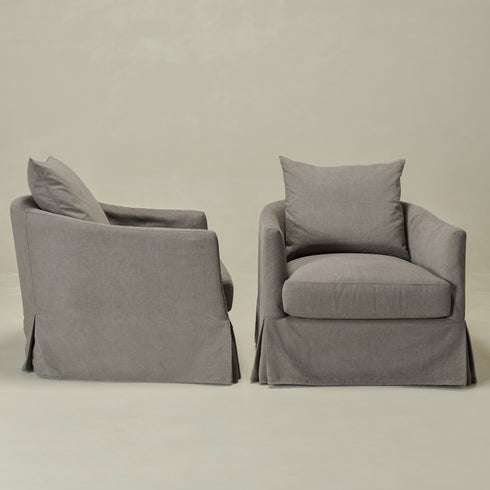 Eliza Slipcover Swivel Barrel Chair – Gray Swivel Armchair | Washable Slipcover Chair | Kinwell Furniture | Cozy Lounge Chair