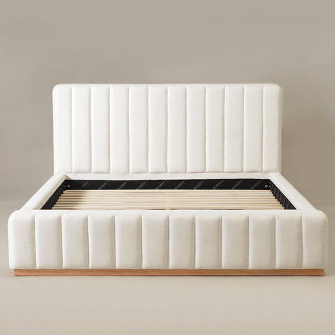 Agnes Linen Platform Bed - Beige / Gray Upholstered Bed | Queen & King Platform Beds | Kinwell Furniture | Modern Linen Bed Frames