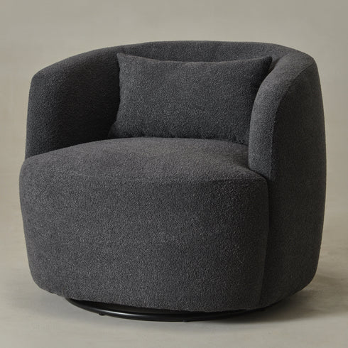 Ashlie Bouclé Swivel Barrel Chair - Comfortable Swivel Chair | Modern Swivel Chairs | Kinwell Furniture | Modern Swivel Chairs