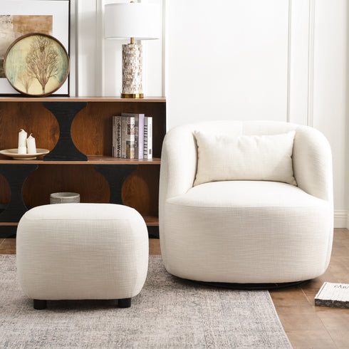 Ashlie Linen Swivel Barrel Chair - Ivory Modern Swivel Chair | Swivel Accent Chairs | Kinwell Furniture | Swivel Armchairs